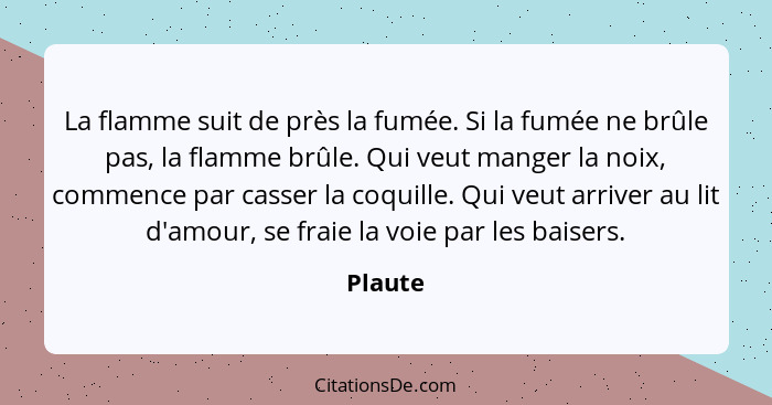 La flamme suit de près la fumée. Si la fumée ne brûle pas, la flamme brûle. Qui veut manger la noix, commence par casser la coquille. Qui veu... - Plaute