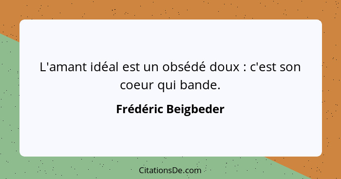 L'amant idéal est un obsédé doux : c'est son coeur qui bande.... - Frédéric Beigbeder