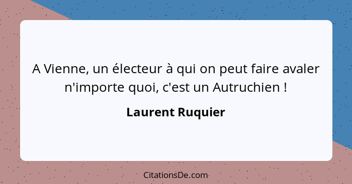 A Vienne, un électeur à qui on peut faire avaler n'importe quoi, c'est un Autruchien !... - Laurent Ruquier