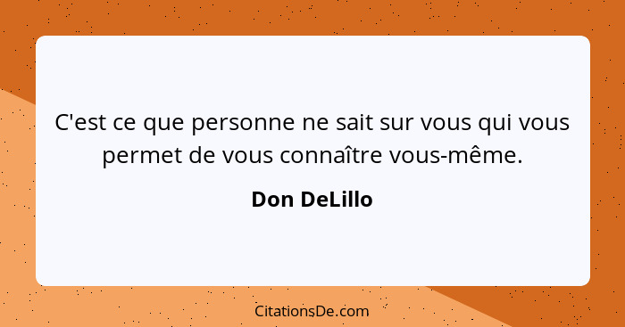 C'est ce que personne ne sait sur vous qui vous permet de vous connaître vous-même.... - Don DeLillo