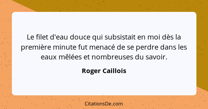 Le filet d'eau douce qui subsistait en moi dès la première minute fut menacé de se perdre dans les eaux mêlées et nombreuses du savoi... - Roger Caillois