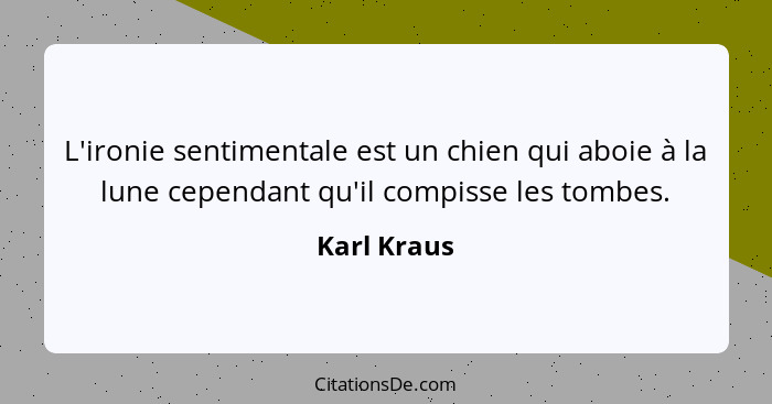 L'ironie sentimentale est un chien qui aboie à la lune cependant qu'il compisse les tombes.... - Karl Kraus