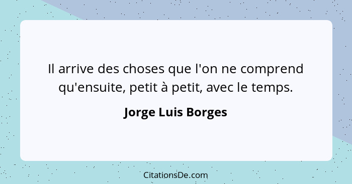 Il arrive des choses que l'on ne comprend qu'ensuite, petit à petit, avec le temps.... - Jorge Luis Borges