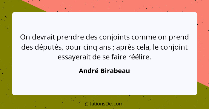 On devrait prendre des conjoints comme on prend des députés, pour cinq ans ; après cela, le conjoint essayerait de se faire réél... - André Birabeau