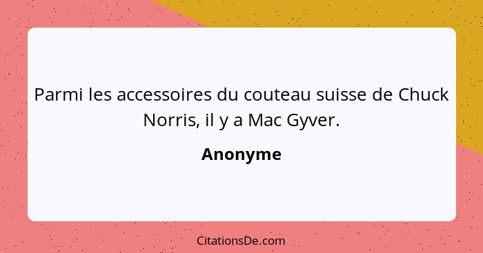 Parmi les accessoires du couteau suisse de Chuck Norris, il y a Mac Gyver.... - Anonyme