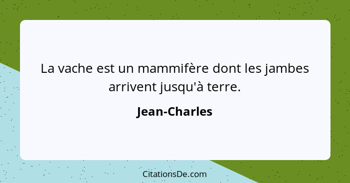 La vache est un mammifère dont les jambes arrivent jusqu'à terre.... - Jean-Charles