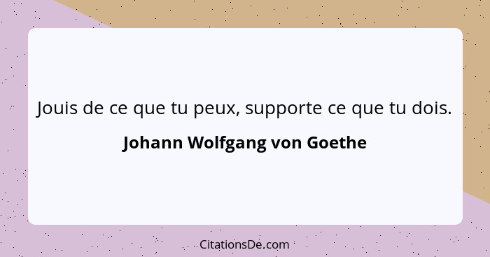 Jouis de ce que tu peux, supporte ce que tu dois.... - Johann Wolfgang von Goethe
