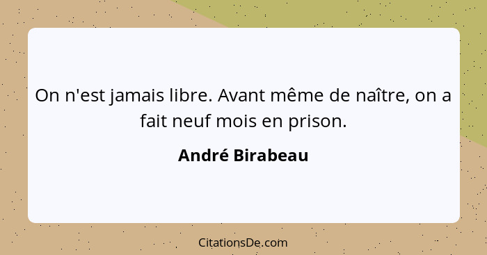 On n'est jamais libre. Avant même de naître, on a fait neuf mois en prison.... - André Birabeau