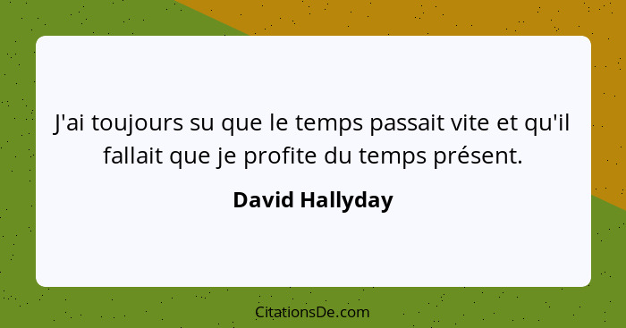 J'ai toujours su que le temps passait vite et qu'il fallait que je profite du temps présent.... - David Hallyday