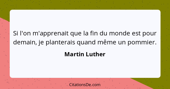 Si l'on m'apprenait que la fin du monde est pour demain, je planterais quand même un pommier.... - Martin Luther