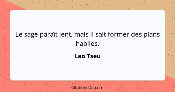 Le sage paraît lent, mais il sait former des plans habiles.... - Lao Tseu