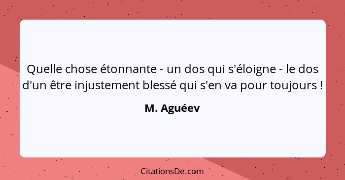 Quelle chose étonnante - un dos qui s'éloigne - le dos d'un être injustement blessé qui s'en va pour toujours !... - M. Aguéev