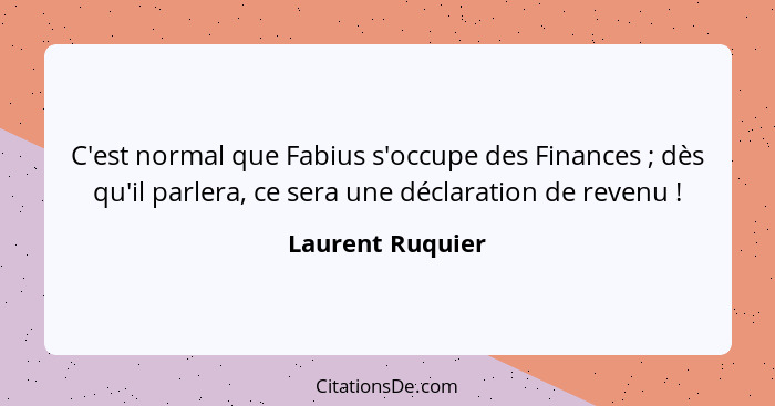C'est normal que Fabius s'occupe des Finances ; dès qu'il parlera, ce sera une déclaration de revenu !... - Laurent Ruquier