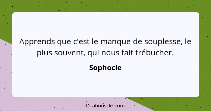 Apprends que c'est le manque de souplesse, le plus souvent, qui nous fait trébucher.... - Sophocle