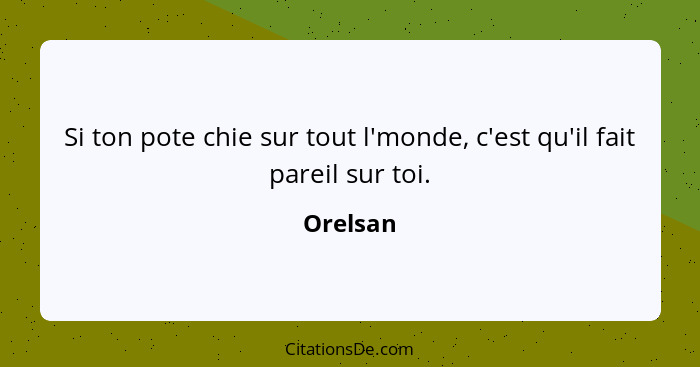 Si ton pote chie sur tout l'monde, c'est qu'il fait pareil sur toi.... - Orelsan