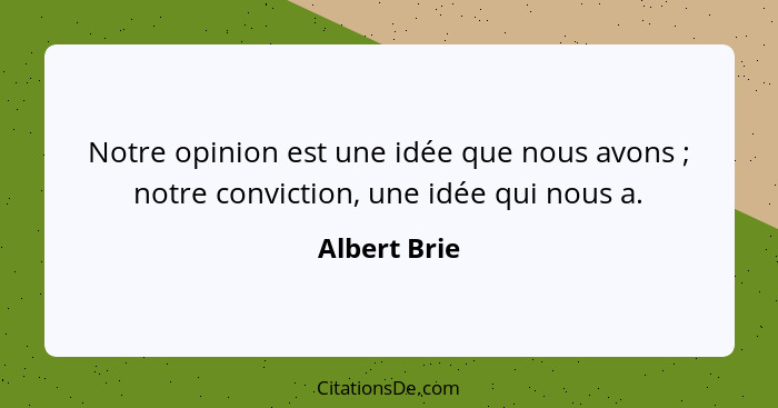 Notre opinion est une idée que nous avons ; notre conviction, une idée qui nous a.... - Albert Brie