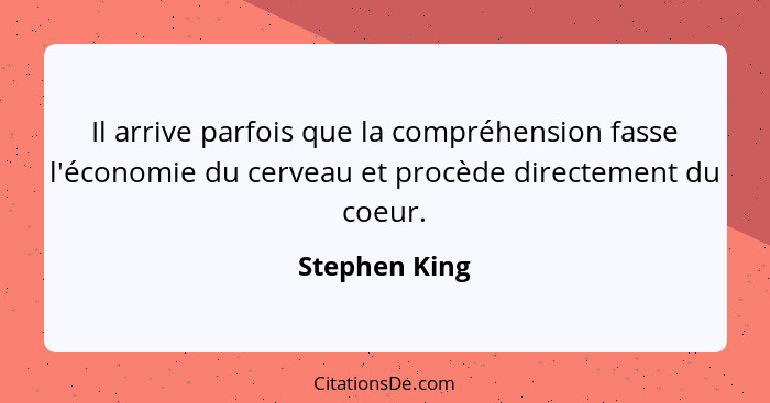 Il arrive parfois que la compréhension fasse l'économie du cerveau et procède directement du coeur.... - Stephen King