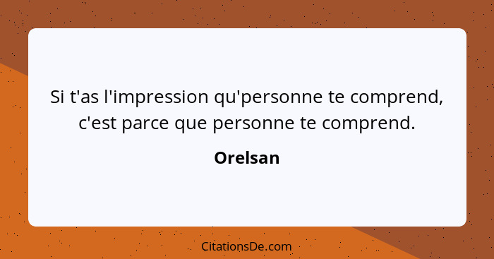 Si t'as l'impression qu'personne te comprend, c'est parce que personne te comprend.... - Orelsan