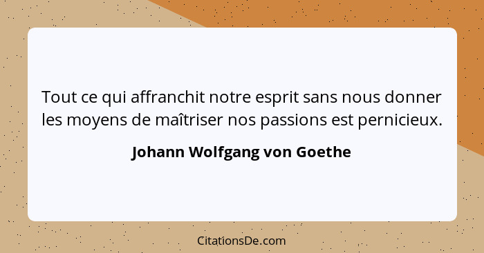 Tout ce qui affranchit notre esprit sans nous donner les moyens de maîtriser nos passions est pernicieux.... - Johann Wolfgang von Goethe