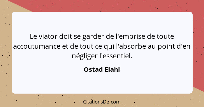 Le viator doit se garder de l'emprise de toute accoutumance et de tout ce qui l'absorbe au point d'en négliger l'essentiel.... - Ostad Elahi