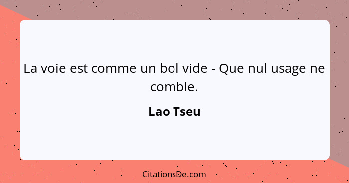 La voie est comme un bol vide - Que nul usage ne comble.... - Lao Tseu