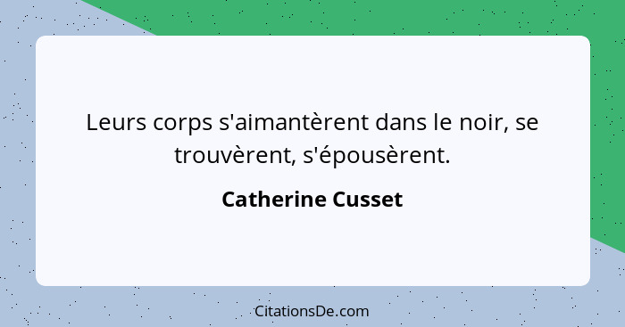 Leurs corps s'aimantèrent dans le noir, se trouvèrent, s'épousèrent.... - Catherine Cusset