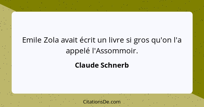 Emile Zola avait écrit un livre si gros qu'on l'a appelé l'Assommoir.... - Claude Schnerb