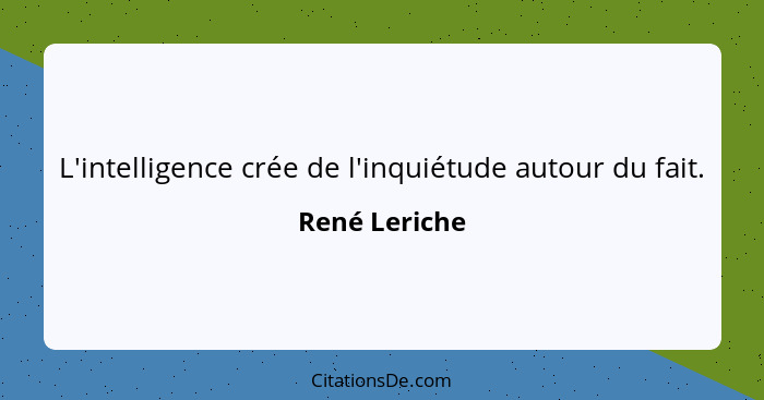 L'intelligence crée de l'inquiétude autour du fait.... - René Leriche