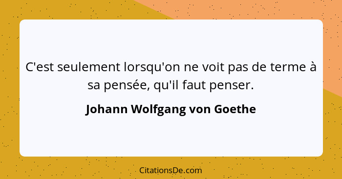C'est seulement lorsqu'on ne voit pas de terme à sa pensée, qu'il faut penser.... - Johann Wolfgang von Goethe