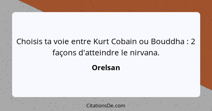 Choisis ta voie entre Kurt Cobain ou Bouddha : 2 façons d'atteindre le nirvana.... - Orelsan