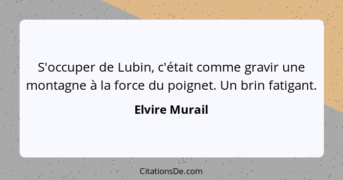 S'occuper de Lubin, c'était comme gravir une montagne à la force du poignet. Un brin fatigant.... - Elvire Murail