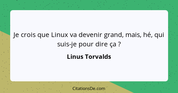 Je crois que Linux va devenir grand, mais, hé, qui suis-je pour dire ça ?... - Linus Torvalds