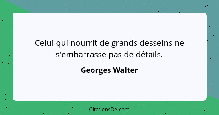 Celui qui nourrit de grands desseins ne s'embarrasse pas de détails.... - Georges Walter