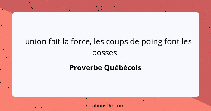 L'union fait la force, les coups de poing font les bosses.... - Proverbe Québécois