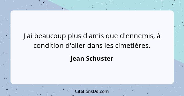 J'ai beaucoup plus d'amis que d'ennemis, à condition d'aller dans les cimetières.... - Jean Schuster