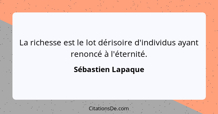 La richesse est le lot dérisoire d'individus ayant renoncé à l'éternité.... - Sébastien Lapaque