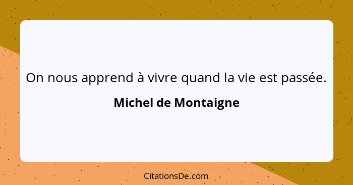 On nous apprend à vivre quand la vie est passée.... - Michel de Montaigne