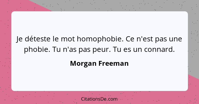 Je déteste le mot homophobie. Ce n'est pas une phobie. Tu n'as pas peur. Tu es un connard.... - Morgan Freeman