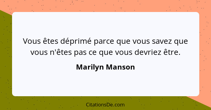 Vous êtes déprimé parce que vous savez que vous n'êtes pas ce que vous devriez être.... - Marilyn Manson