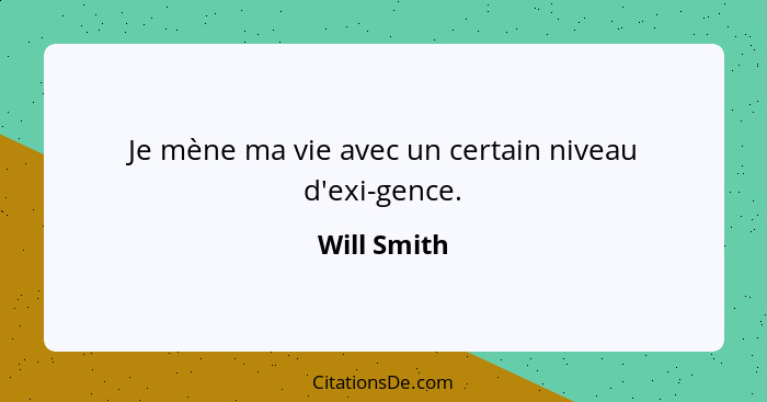 Je mène ma vie avec un certain niveau d'exi-gence.... - Will Smith