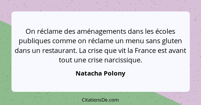 On réclame des aménagements dans les écoles publiques comme on réclame un menu sans gluten dans un restaurant. La crise que vit la Fr... - Natacha Polony