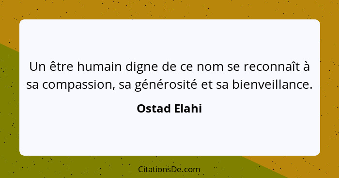 Un être humain digne de ce nom se reconnaît à sa compassion, sa générosité et sa bienveillance.... - Ostad Elahi