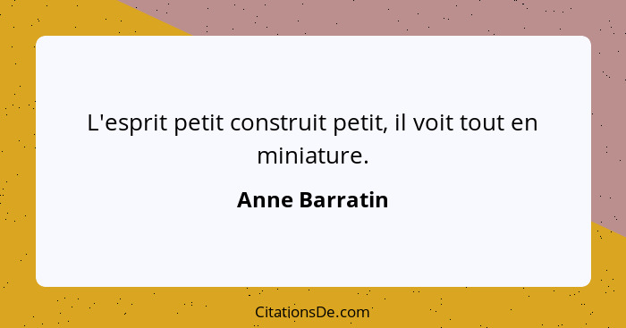 L'esprit petit construit petit, il voit tout en miniature.... - Anne Barratin