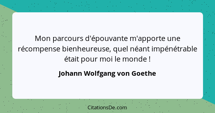 Mon parcours d'épouvante m'apporte une récompense bienheureuse, quel néant impénétrable était pour moi le monde !... - Johann Wolfgang von Goethe