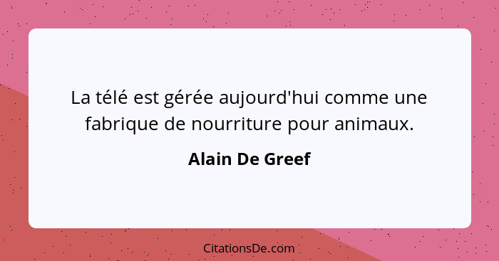La télé est gérée aujourd'hui comme une fabrique de nourriture pour animaux.... - Alain De Greef
