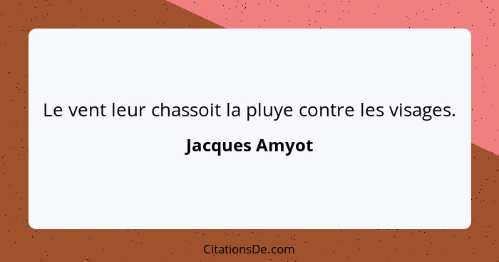 Le vent leur chassoit la pluye contre les visages.... - Jacques Amyot