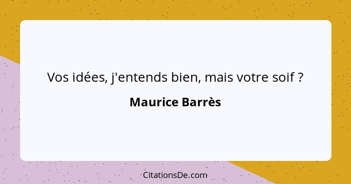 Vos idées, j'entends bien, mais votre soif ?... - Maurice Barrès