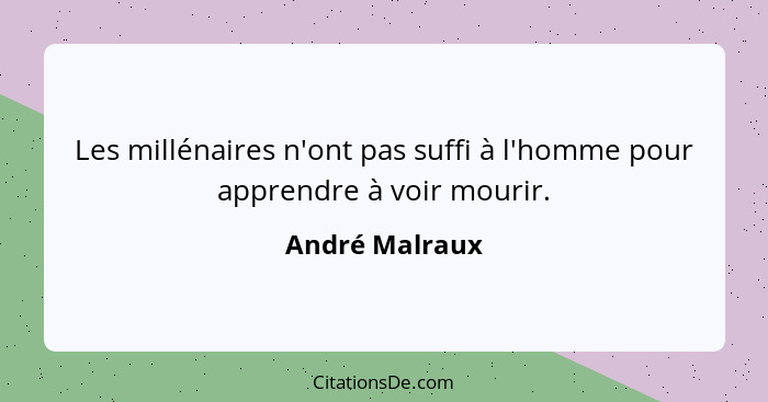 Les millénaires n'ont pas suffi à l'homme pour apprendre à voir mourir.... - André Malraux