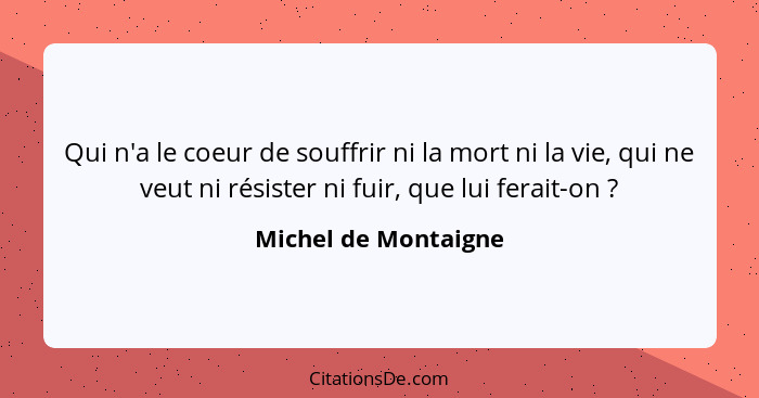 Qui n'a le coeur de souffrir ni la mort ni la vie, qui ne veut ni résister ni fuir, que lui ferait-on ?... - Michel de Montaigne