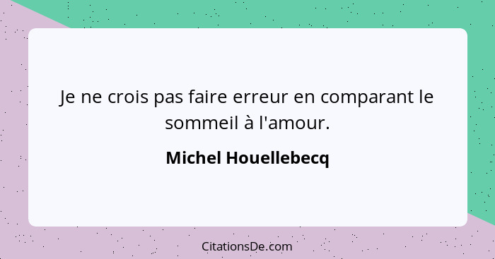 Je ne crois pas faire erreur en comparant le sommeil à l'amour.... - Michel Houellebecq